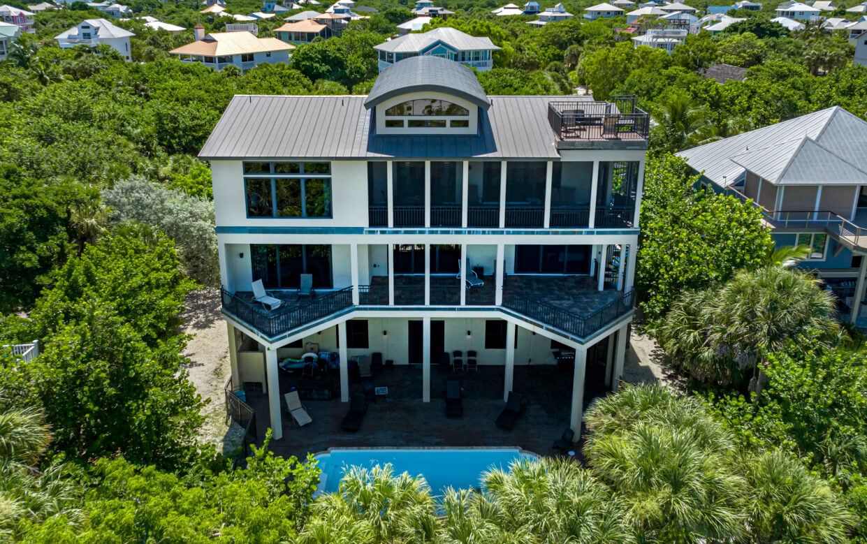 North Captiva Island House with swimming pool bird view